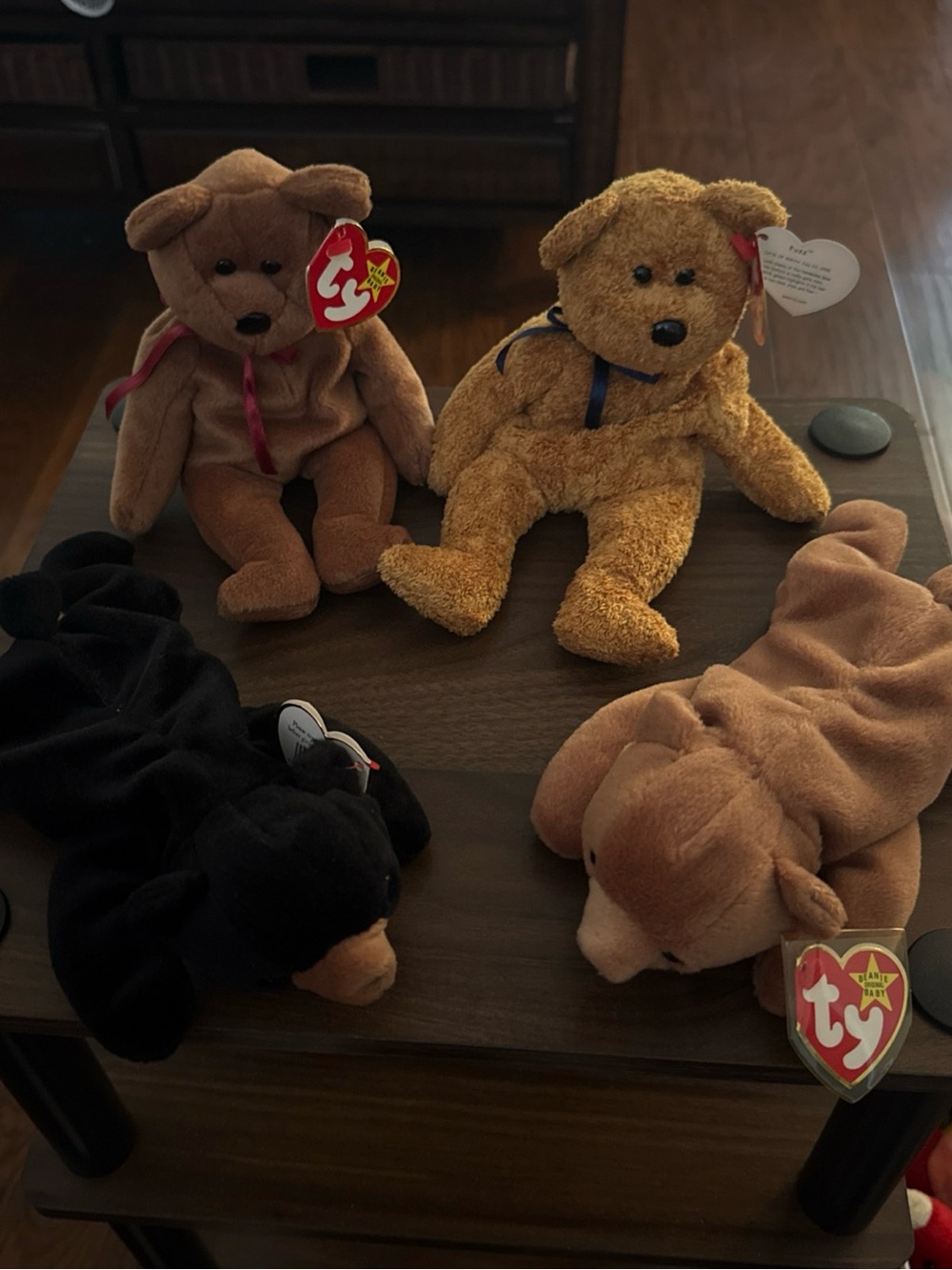 Ty Beanie Babies & Plush Bear/Dog Lot Of 4 W/Tags-Blackie, Cubbie, Teddy, Fuzz